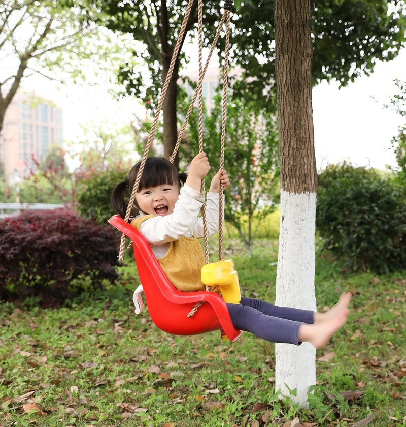 PLAYBERG Red Plastic Baby and Toddler Swing Seat with Hanging Ropes - Image 3